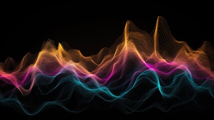 Obraz premium Abstract Colorful Waves: Vibrant, flowing waves of light in shades of teal, orange, and pink dance across a dark background, creating a mesmerizing and dynamic visual effect.