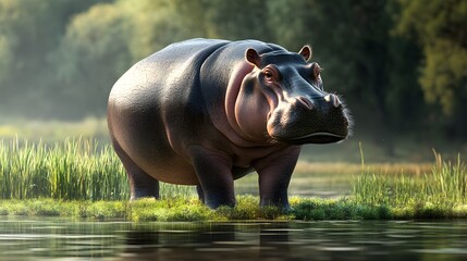 Obraz premium Hippopotamus against the background of nature