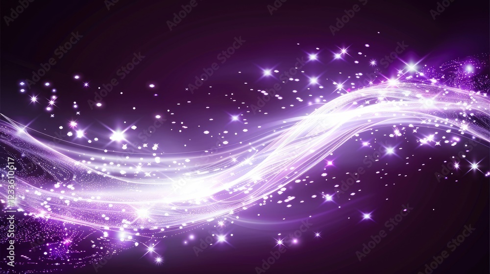 Poster purple sparkle wave: a mesmerizing wave of shimmering light, sparkling with purple and white glitter