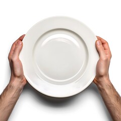 Hands are holding a plate isolated on white background