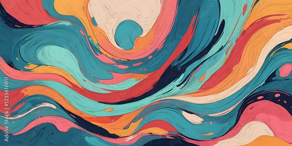 Poster liquid abstract art: a mesmerizing swirl of vibrant colors creates a dynamic abstract composition, e