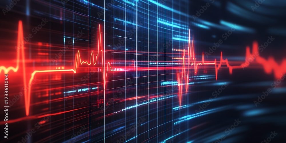 Poster digital abstract heartbeat waveform on high-tech monitor : generative ai