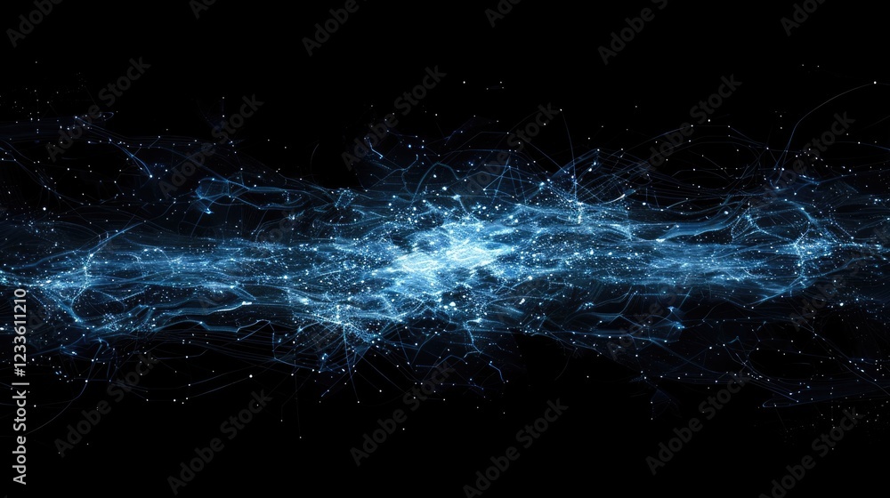 Poster celestial burst: an abstract image of a vibrant blue energy burst exploding across a dark background