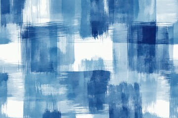 A seamless pattern with a hand-drawn watercolor plaid effect, composed of layered blue brushstrokes.