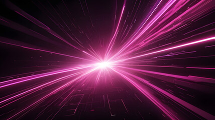 Fototapeta premium Cosmic Burst: A dazzling explosion of pink light streaks across a deep black background, emanating from a central point of intense brilliance.