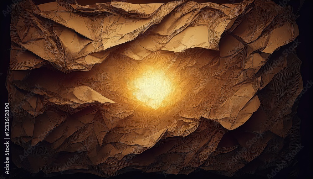 Poster striking textured crushed paper artwork with a glowing center and dark vignette a unique blend of in