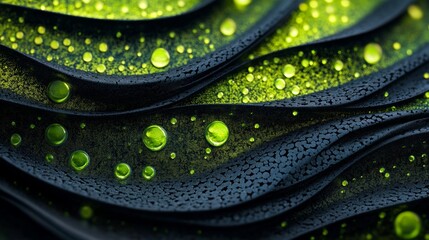 Abstract Dark Green Texture with Glowing Droplets