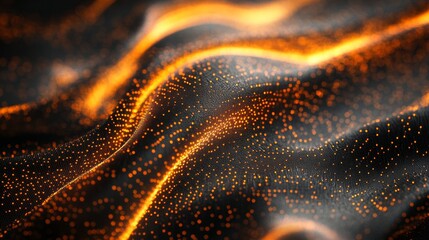 Abstract Dark Orange Glowing Particle Wave Background
