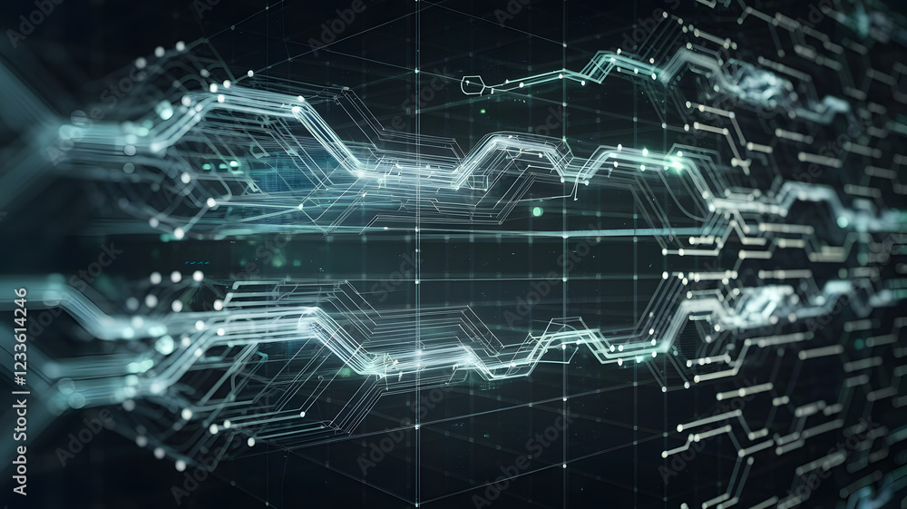 Poster digital flow: an abstract visualization of data streams flowing through a network of interconnected 