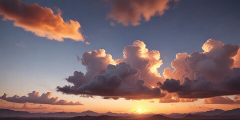 Fototapeta premium Soft white clouds at sunset with an orange glow, soft focus, clouds, cloud formations