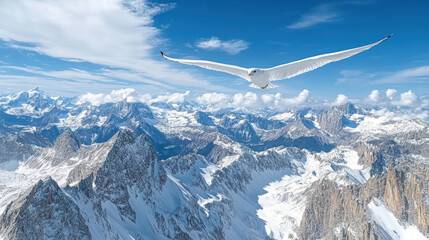 bird in mid flight over vast mountain range, showcasing scenic beauty