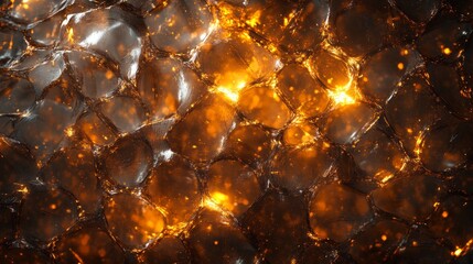 Abstract Golden Lava Texture  Fiery  Molten  Cellular Background