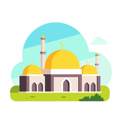 illustration of modern mosque isolated on white background, for islamic greeting