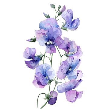 recommend clip art: Watercolor Sweet Pea Isolated on White Background. Beautiful Sweet Pea Flower