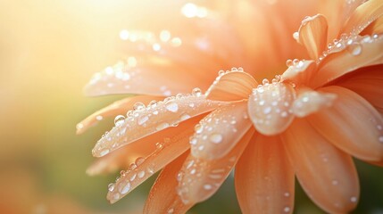 Fototapeta premium Close-up of dew-covered peach flower petals.