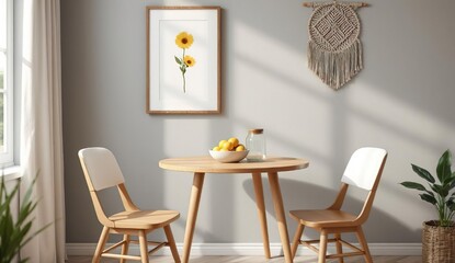 Cozy Dining Area with Wooden Table and Decorative Accents