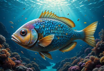 Fototapeta premium Colorful fish in a vibrant coral reef