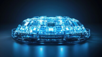 Futuristic glowing blue dome, technology, science fiction.