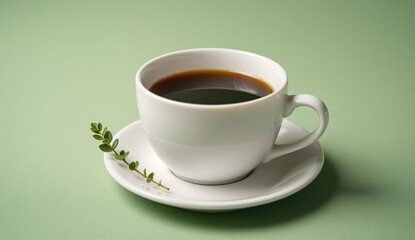 Obraz premium Elegant Cup of Black Coffee with Green Sprig