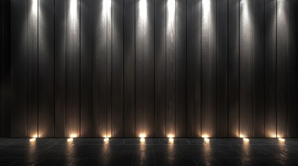 Dark Wood Panel Wall Background  Illuminated Floor  Modern Interior Design