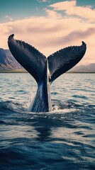 Fototapeta premium Whale tail in a sea animal mammal fish.