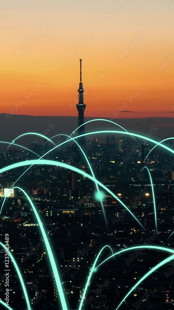 Aufkleber smart digital city with globalization abstract graphic showing connection network . concept of futur