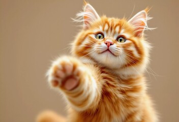 Fototapeta premium Adorable Ginger Kitten Reaching Out
