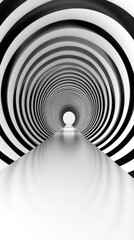 Obraz premium Abstract black and white tunnel, perspective, depth, light at end, graphic design