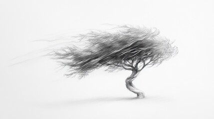 Fototapeta premium Windswept tree, white background, nature art, website banner
