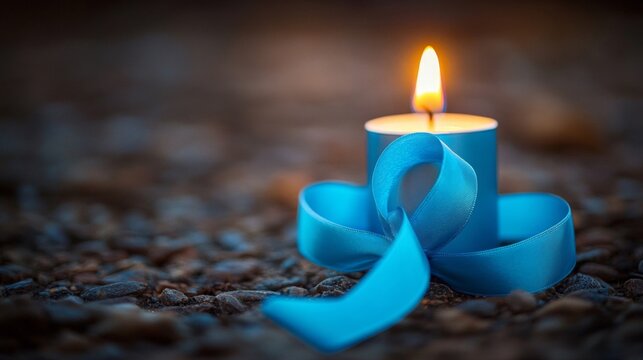 Blue Ribbon and Candle Light Remembrance Symbol