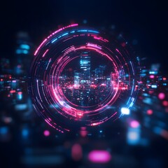Neon Cityscape in Circular Data Frame