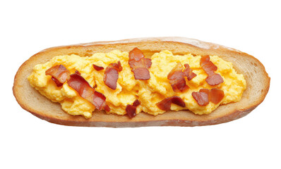 Bread with scrambled egg and bacon isolated on transparent background
