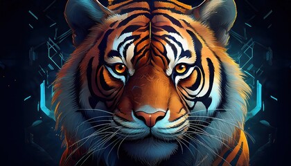 Stunning Tiger Wallpaper Image Background Created with Generative AI Technology, Showcasing Majestic Feline in Vibrant Savannah Landscape at Dusk