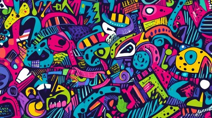 Abstract Graffiti Art: A Vibrant Explosion of Colors and Shapes in a Dynamic, Urban-Inspired Composition