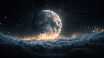 Celestial Night: A Majestic Full Moon Above a Sea of Clouds