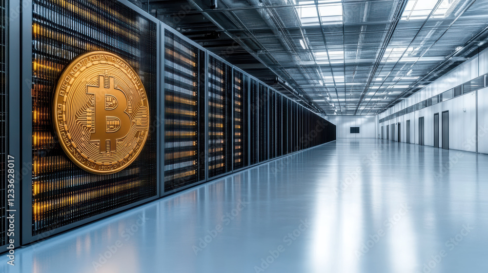 Aufkleber futuristic bitcoin mining facility with advanced technology and sleek design