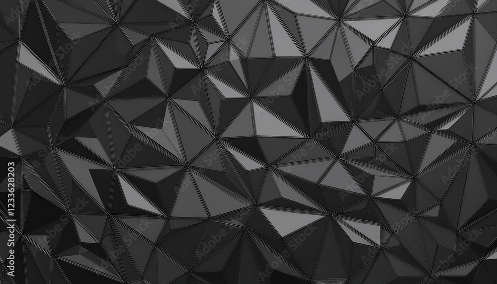 Poster striking tileable low poly geometric polygon background texture in dark charcoal grey twinkling with