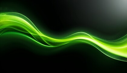 Abstract green waves, neon glow, flowing energy, black background, dynamic curves, digital art, vibrant green hues, smooth gradients, futuristic design, motion blur, sleek aesthetic, minimalist compos