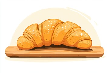 Freshly Baked Croissant on a Wooden Board with Soft Texture and Golden Color, Perfect for Breakfast or Bakery Menu Illustrations and Food-Related Designs