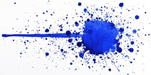 Blue ink splatter on white, artistic background