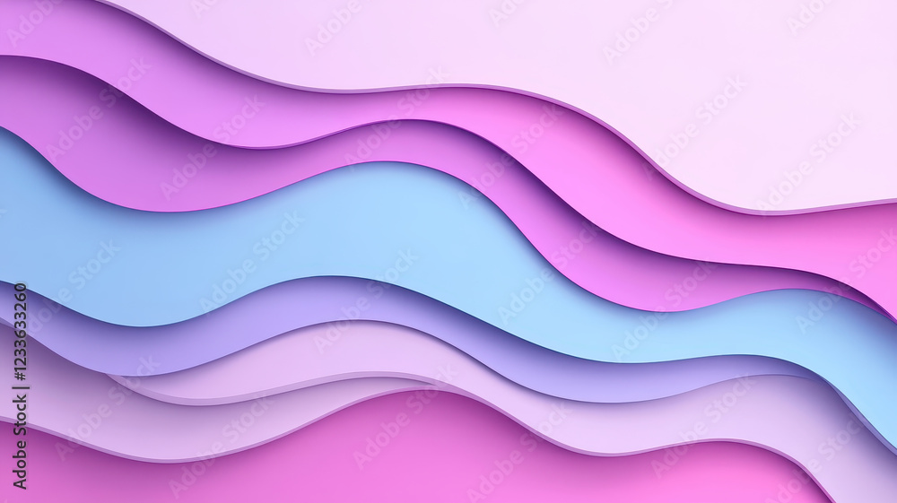 Poster smooth gradients create abstract composition of wavy patterns in shades of blue and pink, evoking se
