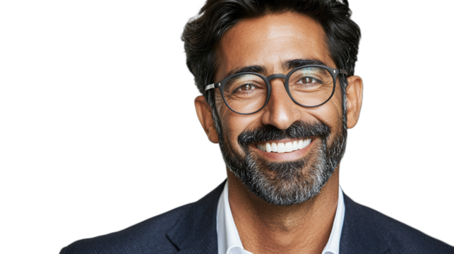 a man with a beard, mustache and glasses wearing a suit and tie PNG image, PNG file, Generative art.