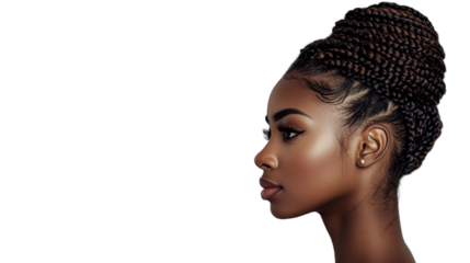 a beautiful portrait of a young woman with long hair in profile against a transparent background, PNG image, PNG file, Generative art.