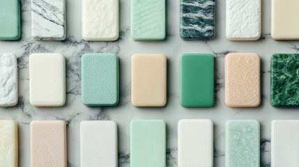 Fototapeta premium Colorful Collection of Soap Bars on a Countertop