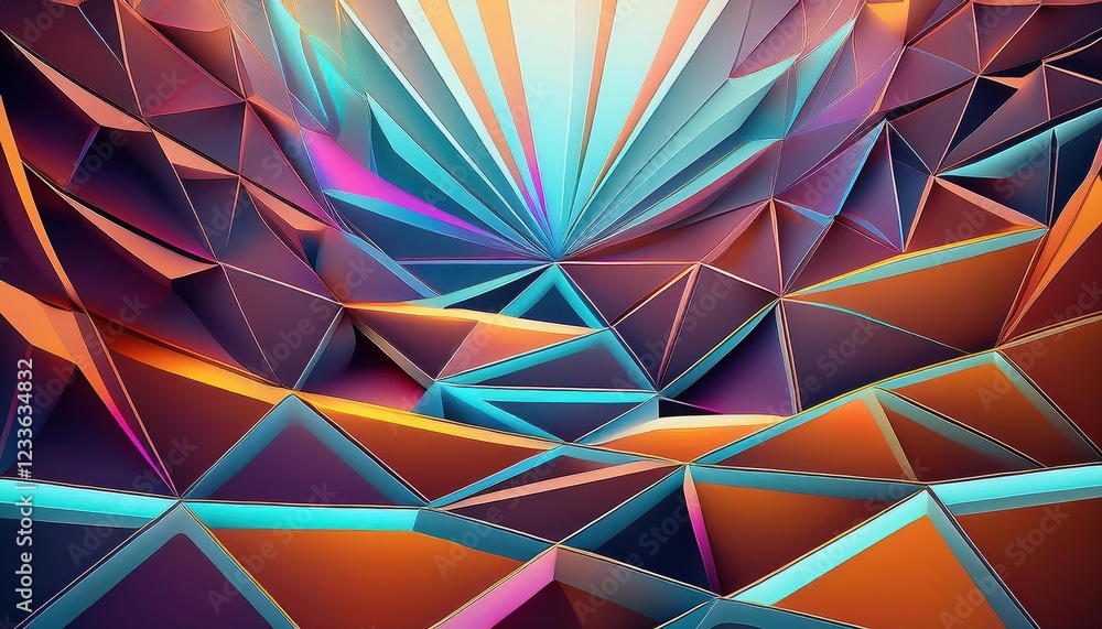 Poster futuristic triangular geometry in a modern background a vibrant interplay of shapes and colors, embr