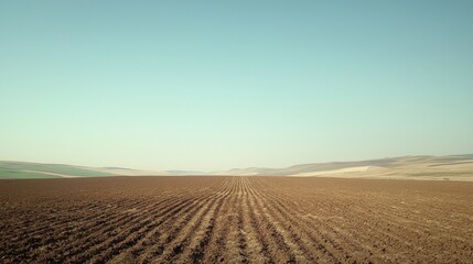 Fototapeta premium Vast Brown Field Under a Pale Sky: A Rural Landscape