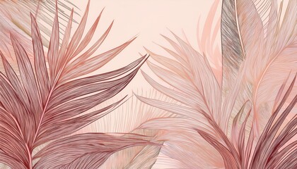Vibrant Watercolor Tropical Artwork Featuring Pink and Beige Palm Leaves Against a Soft Background, Depicting an Exotic Island Oasis in Pacific Paradise.