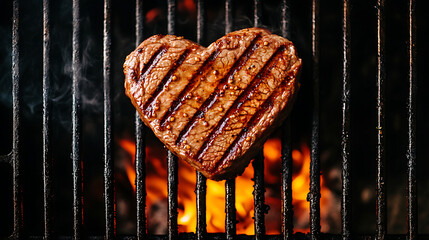 Heart-Shaped Grilled Steak on a Barbecue Grill