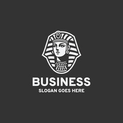 Cleopatra logo design vector illustration in black and white style on a black background