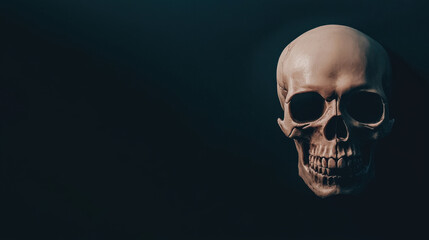 Fototapeta premium A realistic skull against a dark background, highlighting its intricate details and creating a mysterious atmosphere.